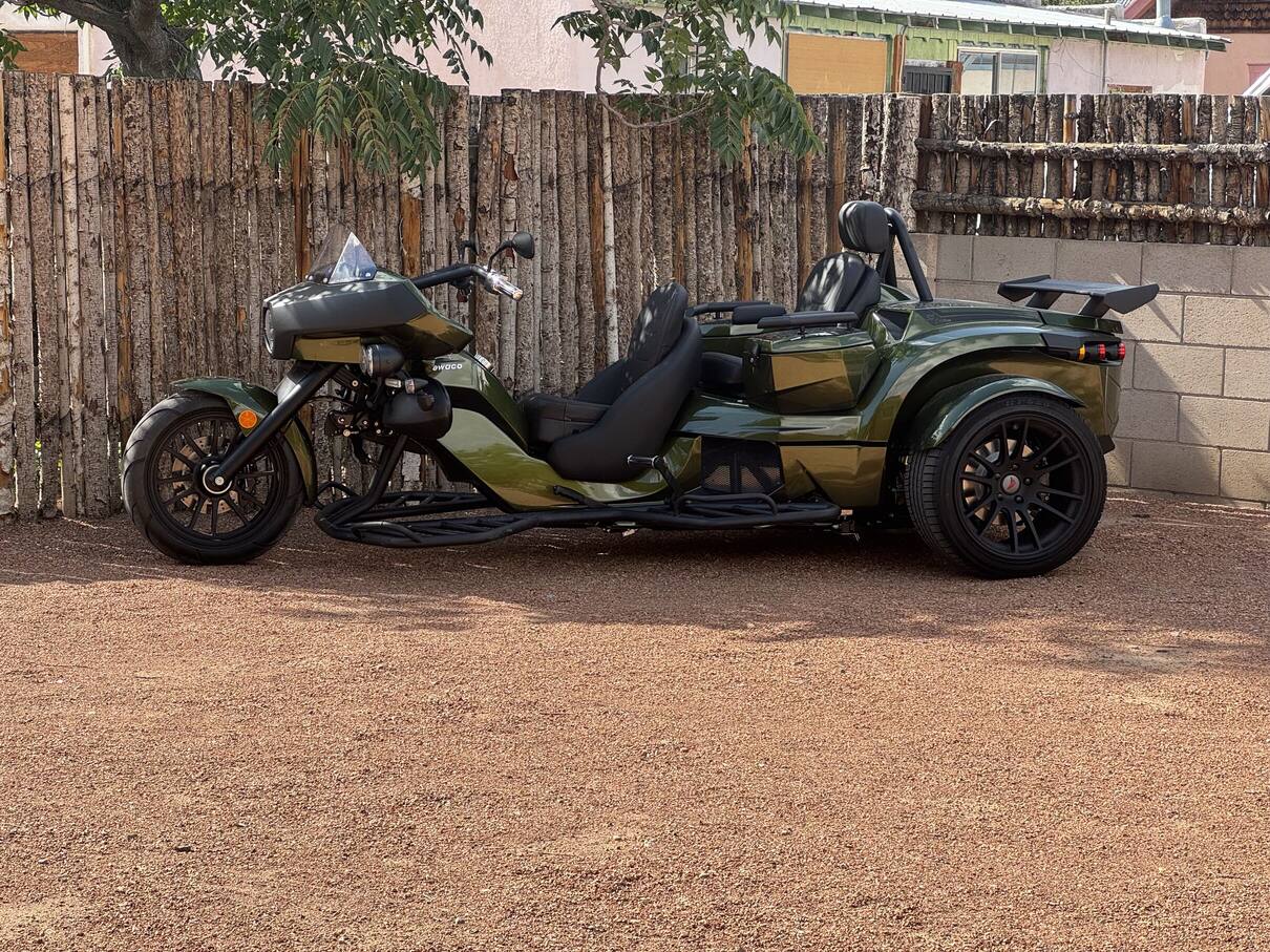 Side profile of the green Rewaco trike